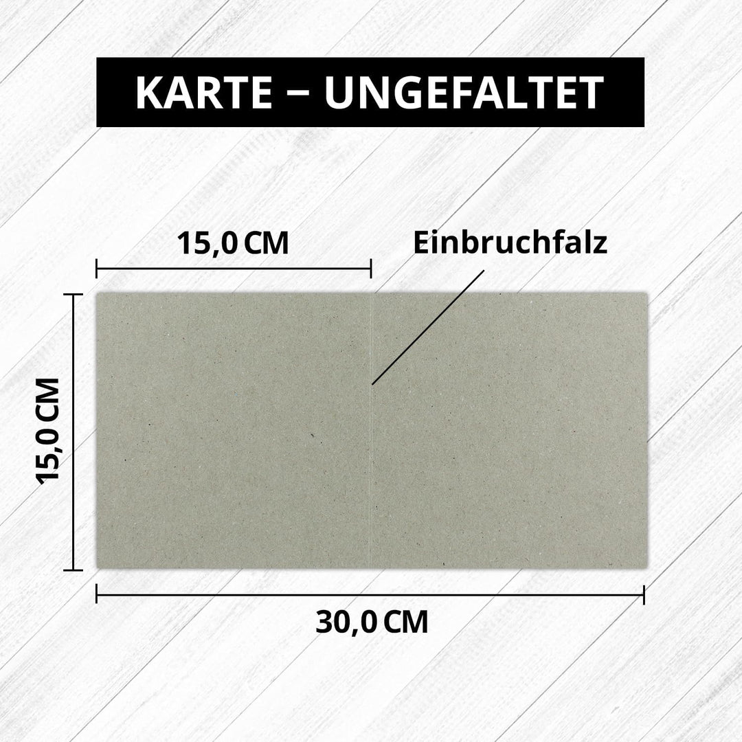 Quadratische Falt-Karten 15 x 15 cm - Vintage Kraftpapier Recycling - Grau - 200 Stück - formstabil