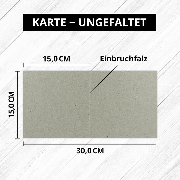 Quadratische Falt-Karten 15 x 15 cm - Vintage Kraftpapier Recycling - Grau - 200 Stück - formstabil