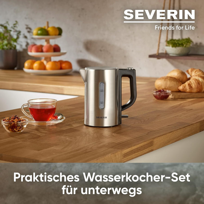 SEVERIN Reise-Wasserkocher-Set, Mini-Reisewasserkocher für 0,5 L, elektrischer Wasserkocher & Automa