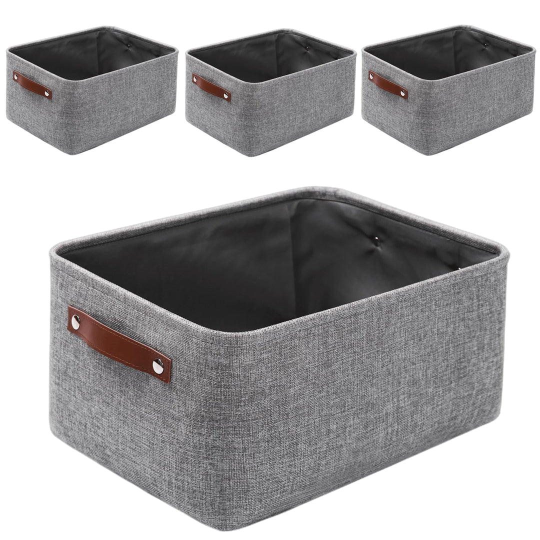 Mangata Faltbare Aufbewahrungskörbe mit Ledergriff,[4 Pack] Verdicktes Canvas-Stoff Aufbewahrungsbox