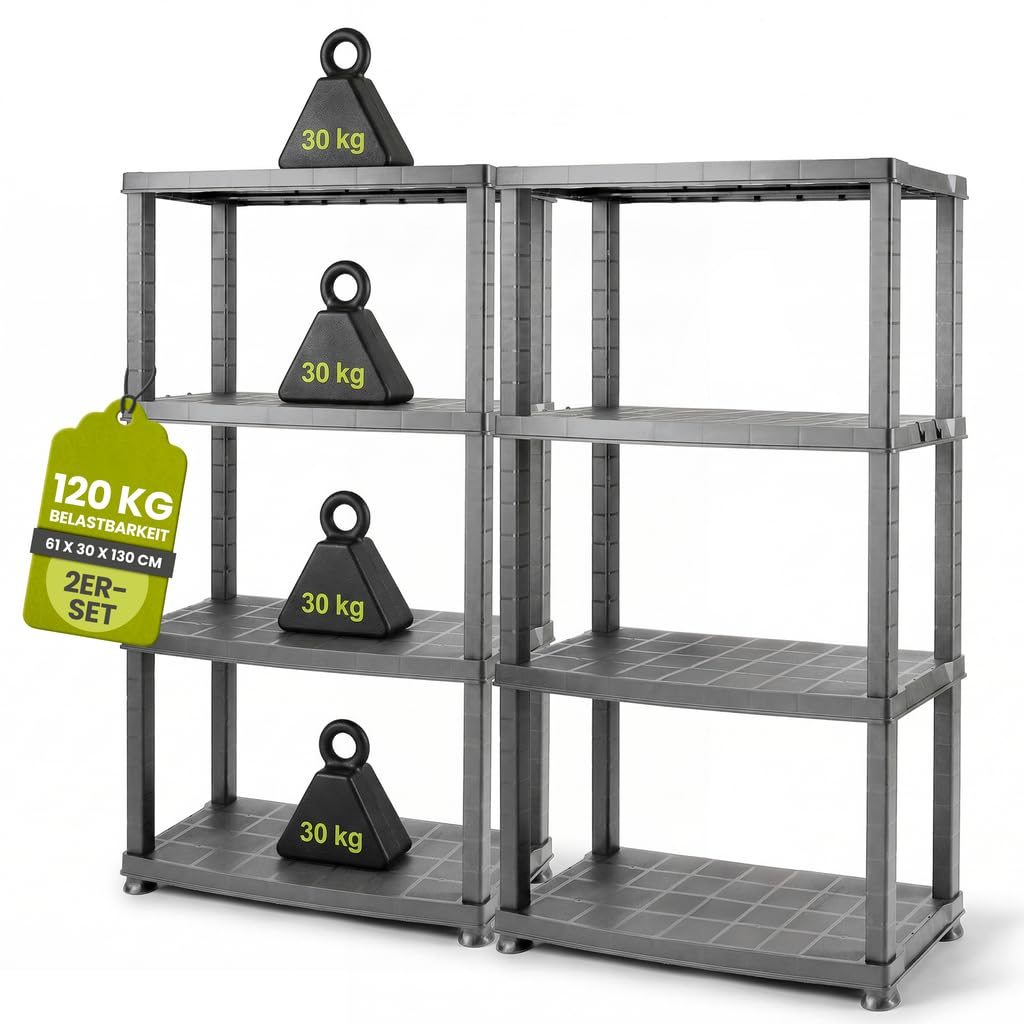 Kreher® Kunststoffregal „Neo“ mit 4 Böden - Steckregal für Haushalt, Keller &amp; Garage - Standregal, L