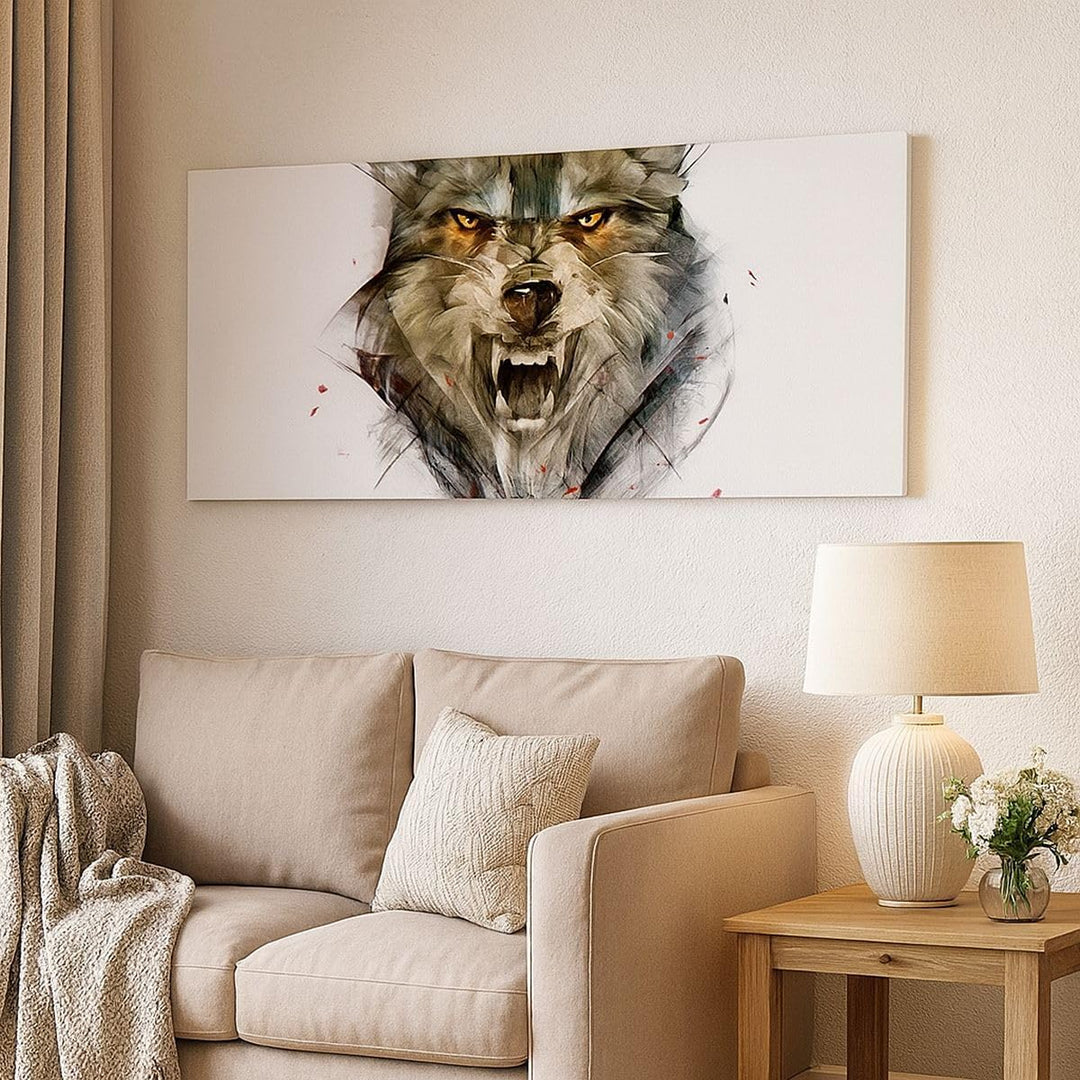 Panorama Bilder auf Leinwand Wolf Tier Wald Leinwandbild mit Rahmen 90x30cm Wandbilder Dekoration Wo