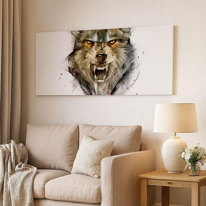 Panorama Bilder auf Leinwand Wolf Tier Wald Leinwandbild mit Rahmen 90x30cm Wandbilder Dekoration Wo