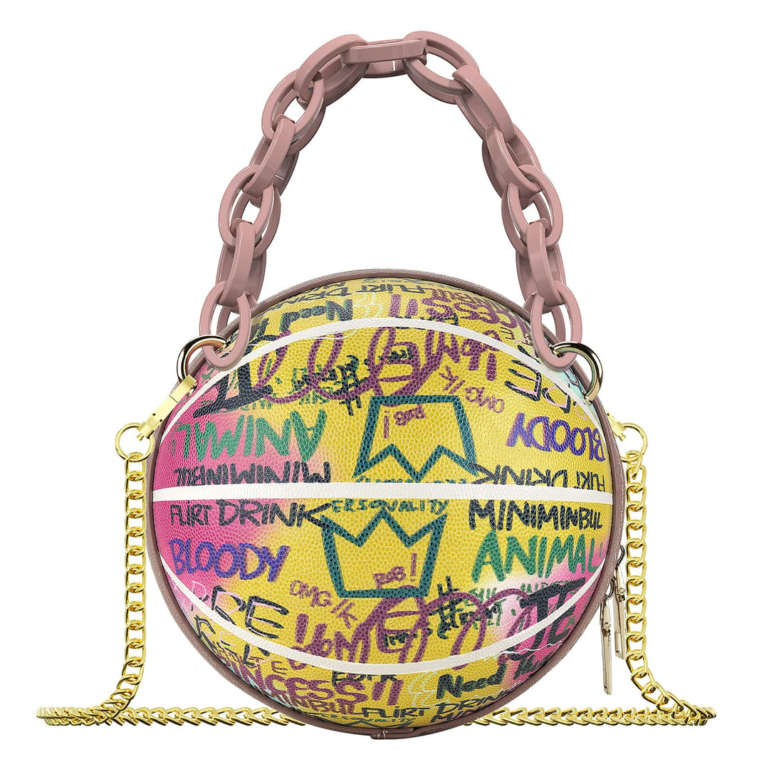 Basketball Geldbörsen für Frauen, Graffiti Brief Mädchen Mini Runde Tasche, Veganes Leder Schulter C