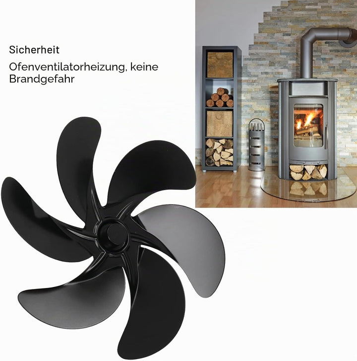 Wärmebetriebener Herdventilator, 6 Flügel, Ersatz für Kaminventilator, Universal-Kaminventilator, Ve