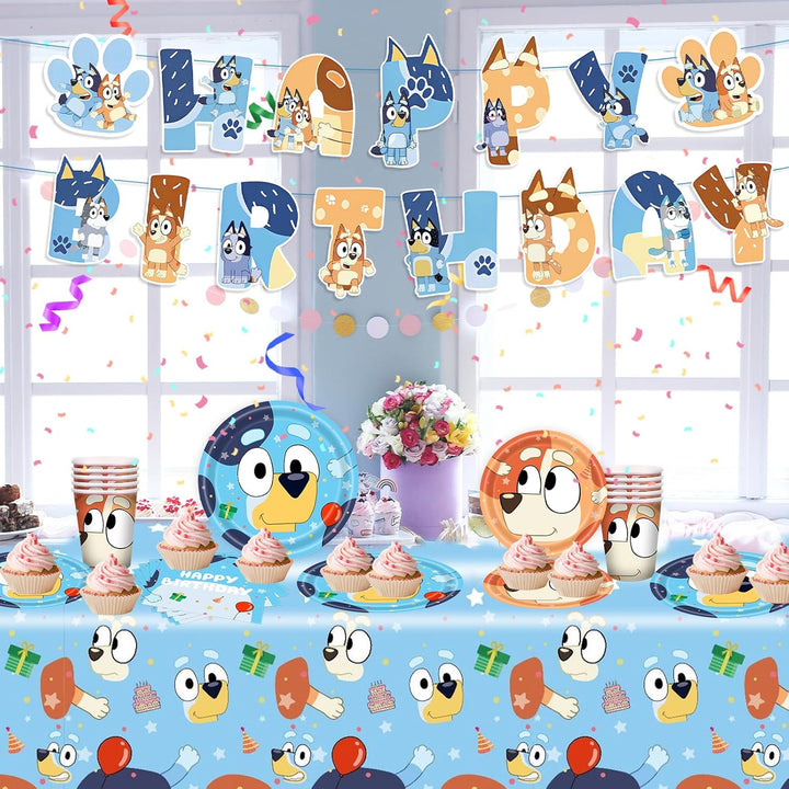 Pappteller Kindergeburtstag Deko- Blau Dog Geburtstag Deko Birthday Partygeschirr Set Geburtstagsdek
