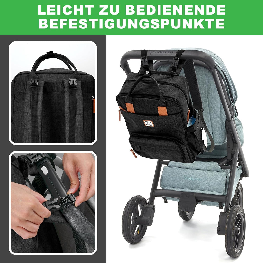 Brisby Wickelrucksack gross - Wickeltasche kinderwagen mit isoliertes Frontfach, Babytasche mit Wick