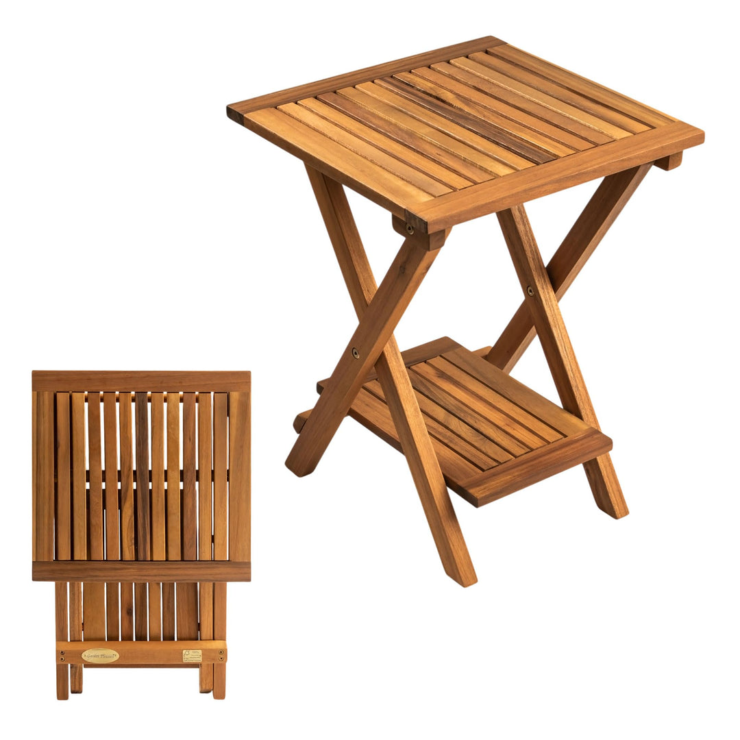 Spetebo Akazienholz Garten Beistelltisch klein geölt für Aussen 35 x 35 cm | Beistelltisch aus 100%