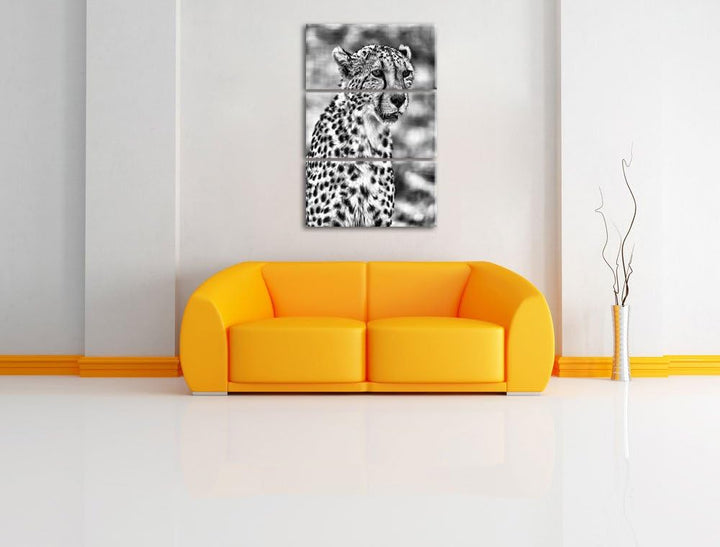 Pixxprint ausgewachsener Gepard als Leinwandbild/Grösse: 3 Teilig (120x80) cm/Wandbild/Kunstdruck/fe