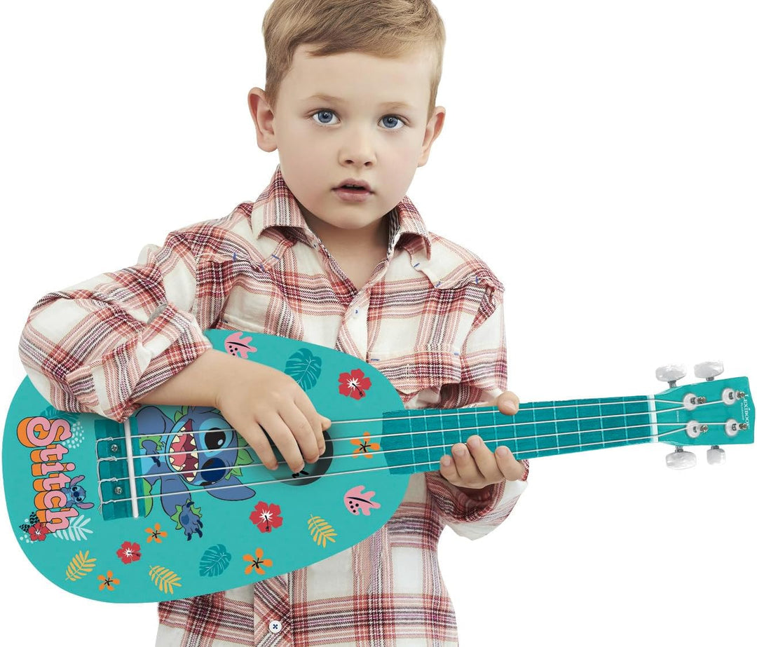 Lexibook, Disney Stitch, Meine erste Holz-Ukulele, 4 Nylonsaiten, 53 cm, inklusive Anleitung, Blau,