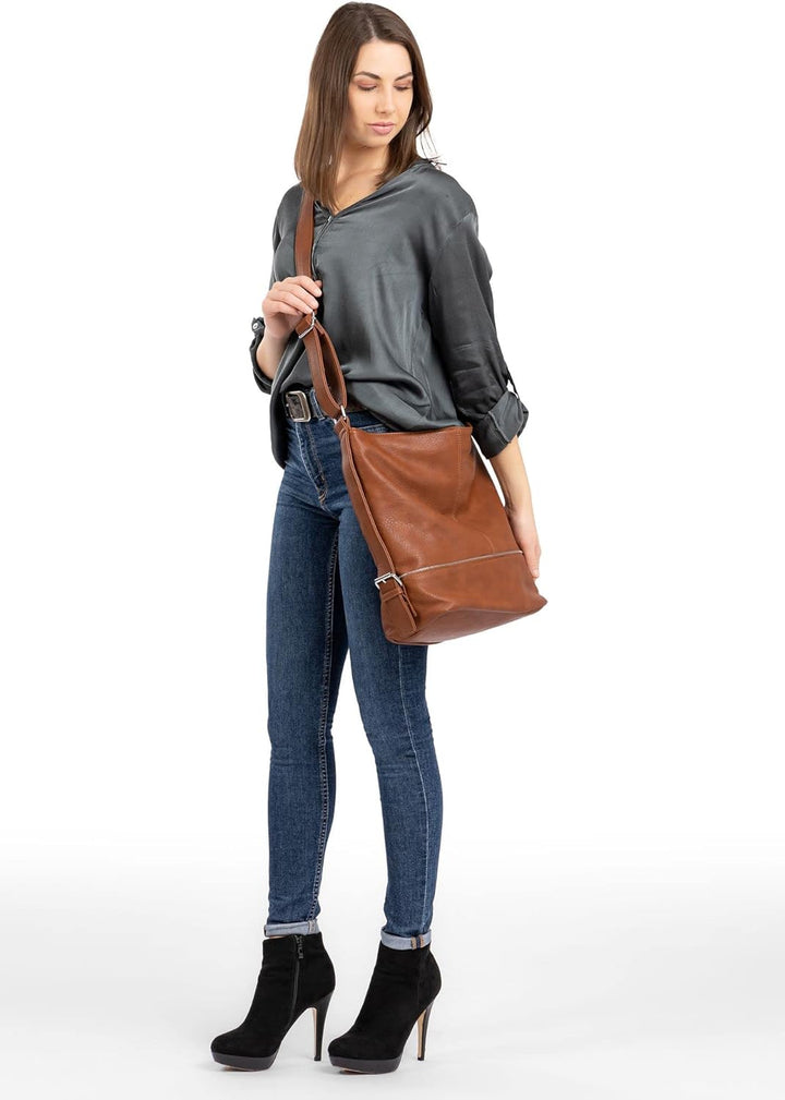 Caspar TS732 grosse Damen XL Umhängetasche Cognac, Cognac