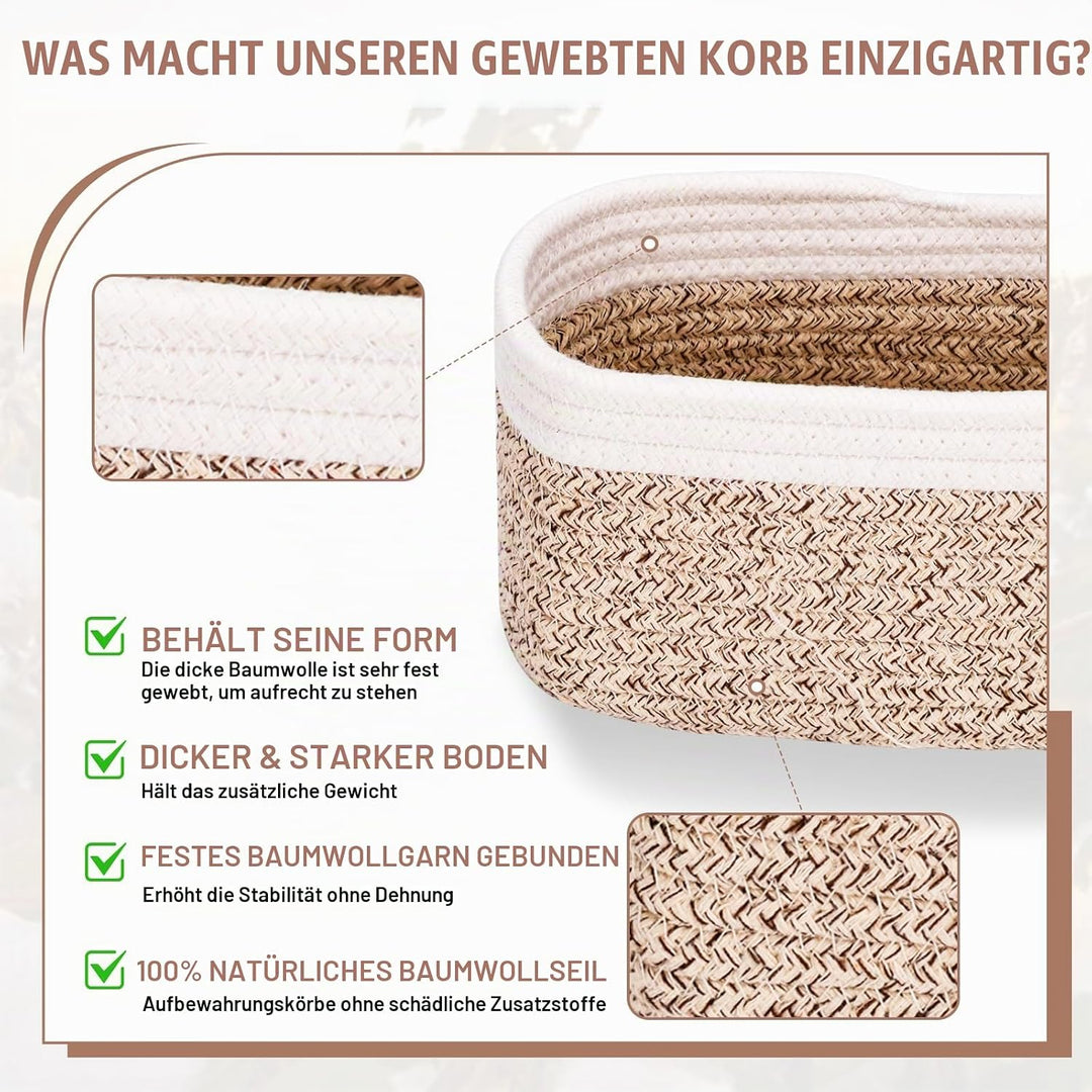 BBWELL 4er Set Aufbewahrungskorb aus Baumwollseil – Geflochtene Körbe – Stapelbare körbe aufbewahrun