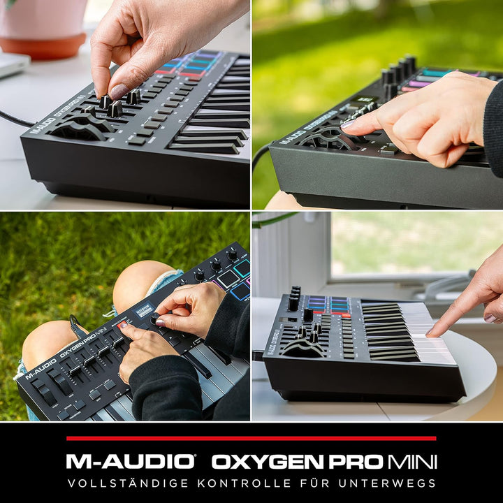 M-Audio Oxygen Pro Mini – 32-Tasten USB MIDI Keyboard Controller mit Beat Pads, MIDI-zuweisbaren Reg
