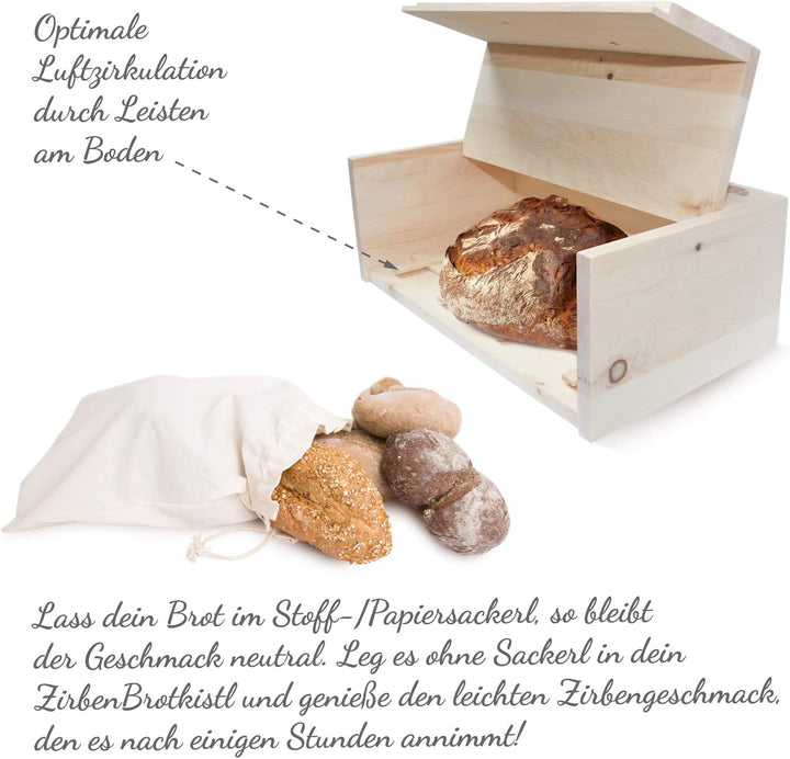 Zirben Familie - bekannt aus dem Fachhandel & der Hotellerie • Zirben-Brotkasten • Hygienische Aufbe