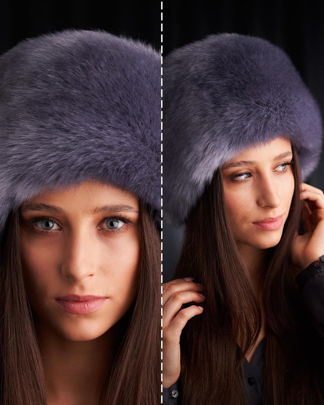 Futrzane Siberian Kosakenmütze - Pelzmütze Damen - Fell Pelz Russische Mütze XS Stahlblau Siberian,