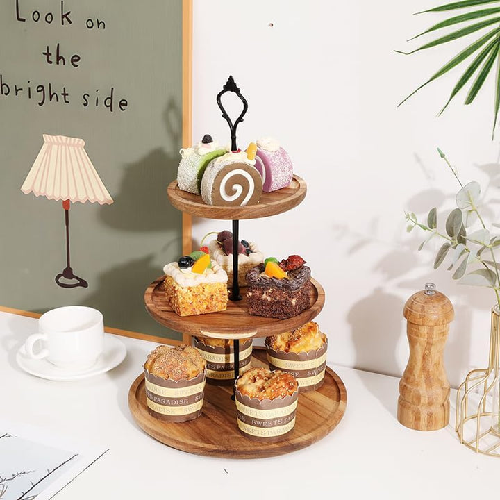 3 Tier Akazie hölzernen Kuchen Stand, kann als 3 Tier, 2 Tier & Single Tier Stand wie Sie benötigen,