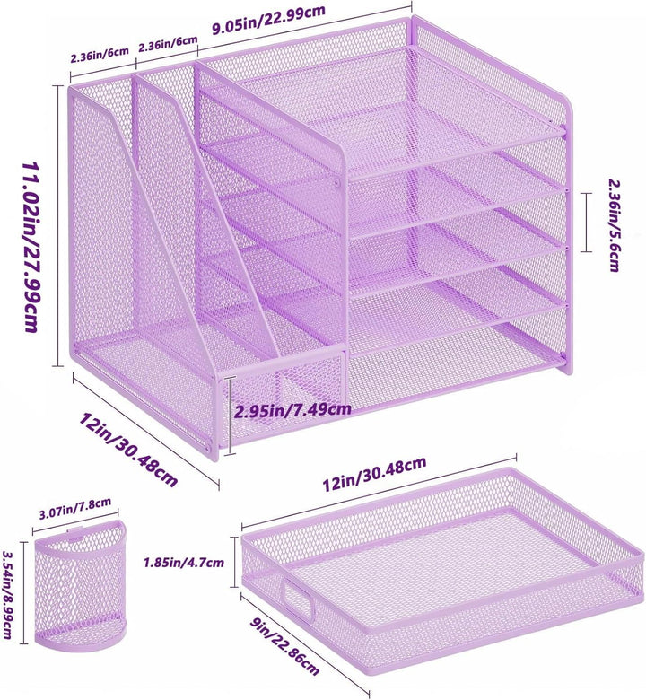 Marbrasse Schreibtisch Organizer mit Aktenhalter, 5 Ebenen Papier Briefablage mit Schublade und 2 St