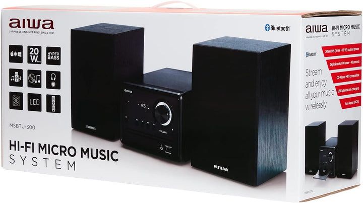 Aiwa MSBTU-300 Micro-HiFi-System mit Bluetooth, CD, USB, FM-Radio, Schwarz