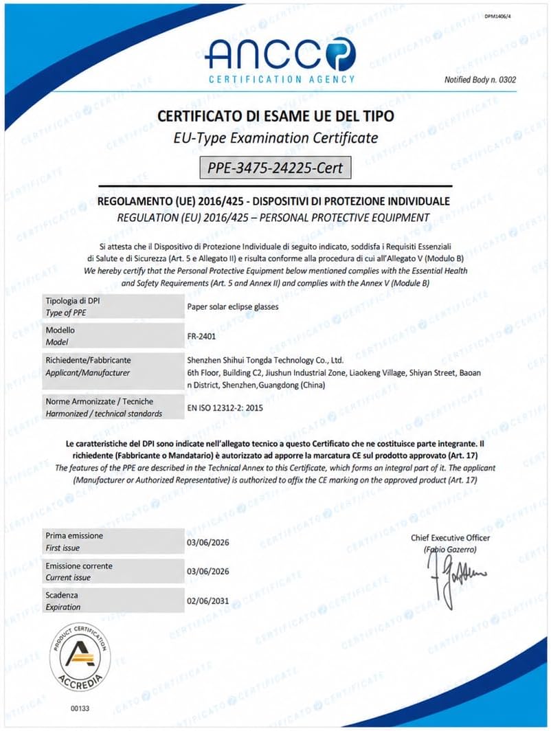 6/12/100 Sonnenfinsternis Brille,EN ISO 12312-2:2015(E) &amp; CE-zertifiziert,AAS Zertifizierung 2026,So