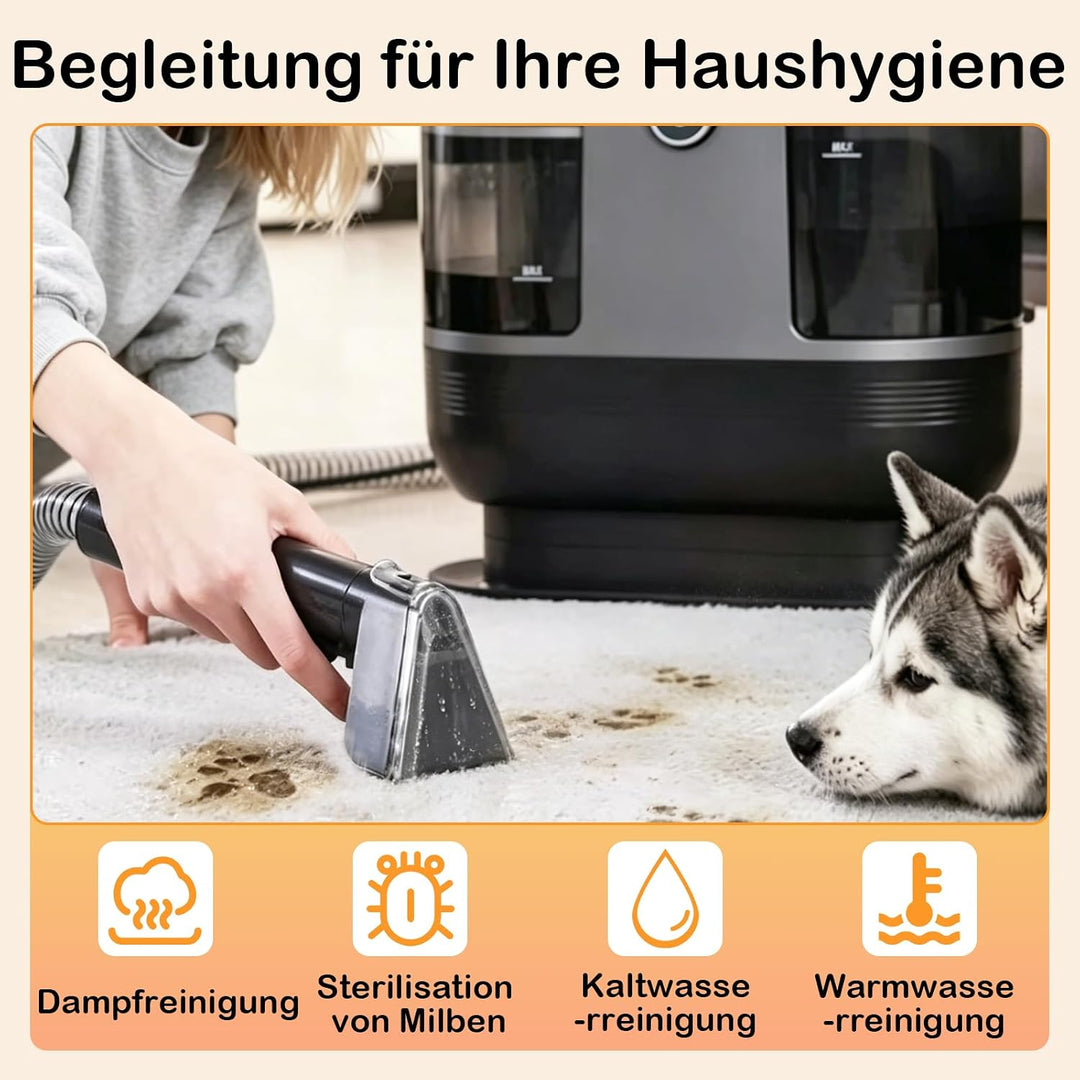 Dampfreiniger, 1700W Polsterreiniger Gerät, 3-in-1 Dampf- &amp; Heiss- &amp; Kaltwasserreinigung, 100°C Damp