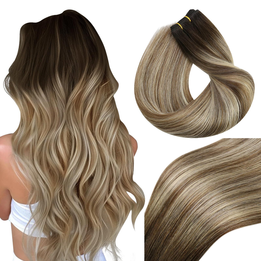 Vivien Tressen Echthaar 100 Gramm 50cm Braun Balayage Extensions Echthaar Tressen zum Einnähen Braun