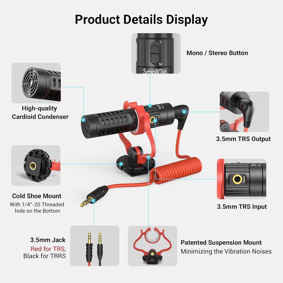 SMALLRIG Videomikrofon, Dual Input Videomic, mit Stossdämpfung Shock Mount, 3.5mm TRS/TRRS Richtmikr