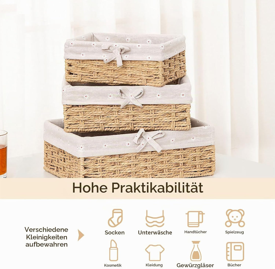 3er Set Brötchenkorb, Scandi Style Aufbewahrungskorb Geflochten Brotkörbchen Körbchen Rattan Korb Br