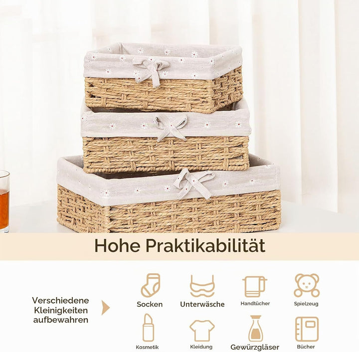 3er Set Brötchenkorb, Scandi Style Aufbewahrungskorb Geflochten Brotkörbchen Körbchen Rattan Korb Br
