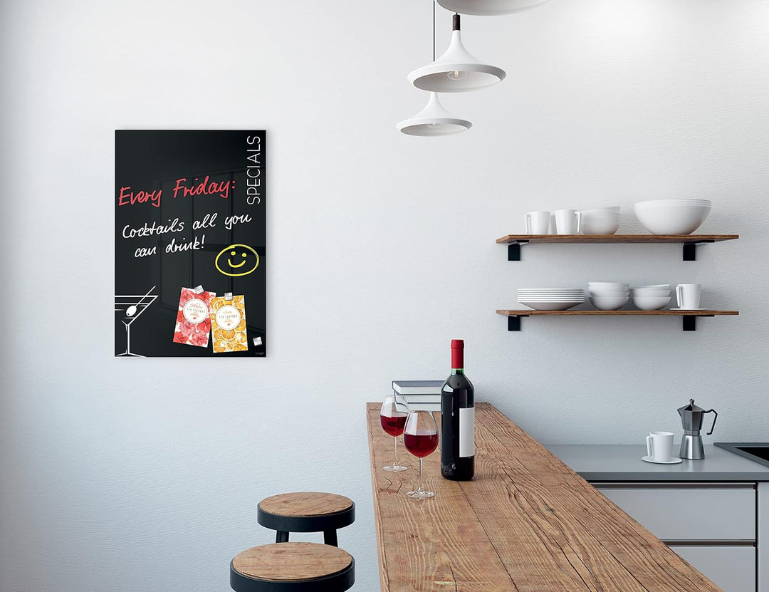 SIGEL GL296 Premium Glas-Magnettafel 60x40 cm, Design Cocktail hochglänzend, TÜV geprüft, einfache M