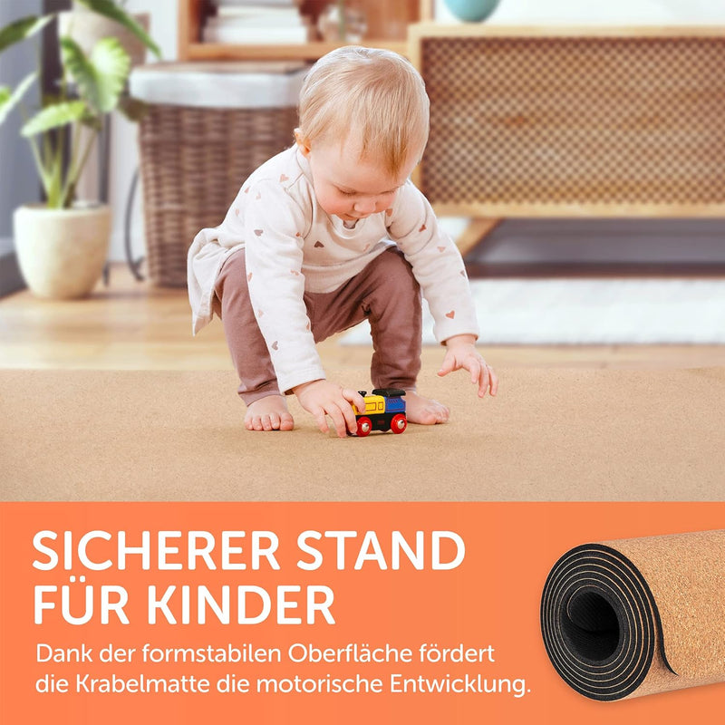 Famifidus Krabbelmatte Baby schadstofffrei - Kinder Spielmatte aus Kork & Naturkautschuk - 80 x 80 c
