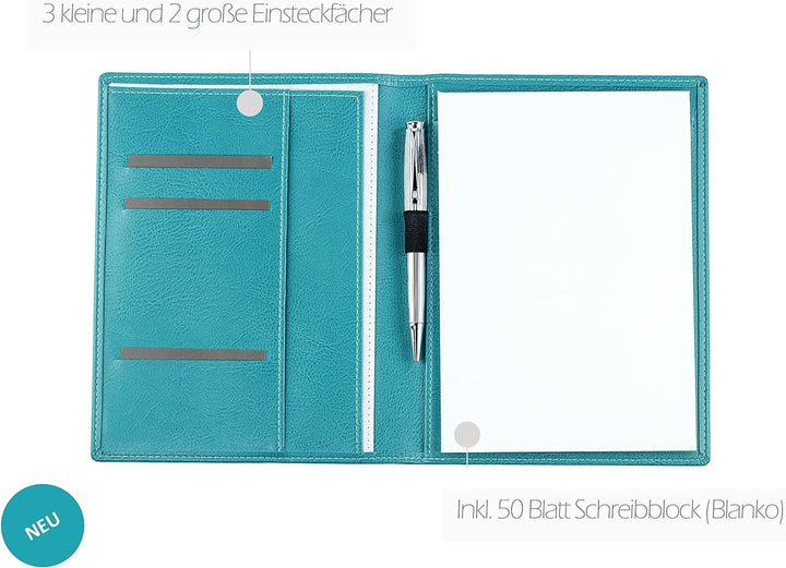 DELMON VARONE - Premium Schreibmappe inkl. Notizblock DIN A5 (50 Blatt) aus veganem Eco Kunstleder T