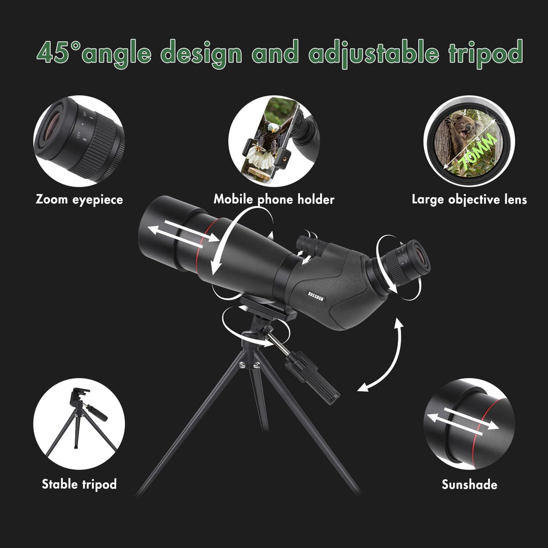25-75X70 Spektiv für Zielschiessen - HD Spektiv mit Stativ Tragetasche & Smartphone Halterung - BAK4
