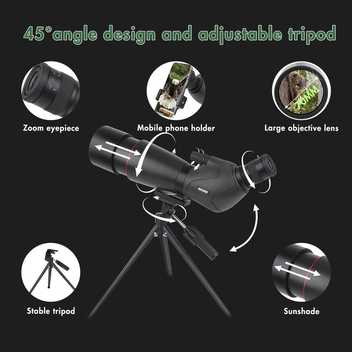 25-75X70 Spektiv für Zielschiessen - HD Spektiv mit Stativ Tragetasche & Smartphone Halterung - BAK4