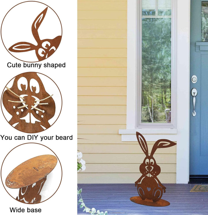 Osterhasen Figuren Gross, 30 x 20 cm Rost Gartenstecker Osterdeko Outdoor, Frühling Rost Metall Hase