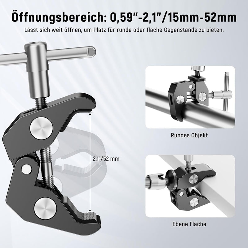 NEEWER Klemme mit 1/4" und 3/8" Gewinde und 25cm verstellbarem Magic Arm mit 1/4" Schrauben für Blit