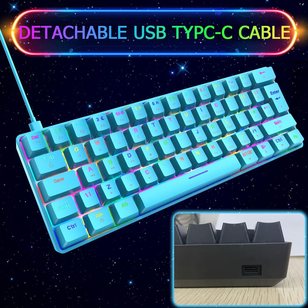Mini 60% RGB Gaming-Tastatur,Mechanischer Blaue Schalter mit Kompakten 62 Tasten,18 RGB LED-Chroma-H