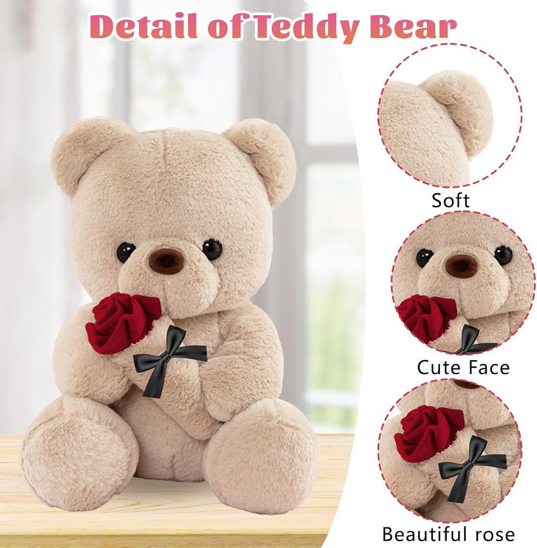 Teddybär mit Rose, Geburtstagsgeschenk für Frauen 35cm Kuscheltier | Süsse Kuscheltier Teddy Rosen T