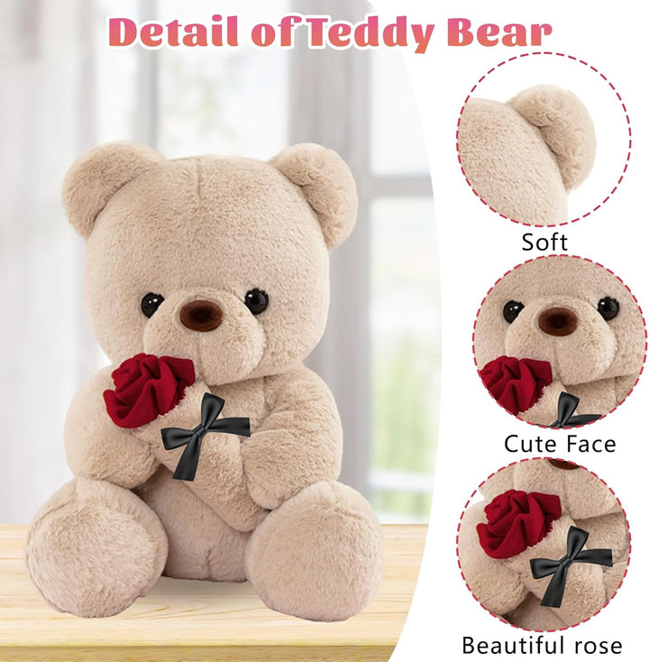 Teddybär mit Rose, Geburtstagsgeschenk für Frauen 35cm Kuscheltier | Süsse Kuscheltier Teddy Rosen T