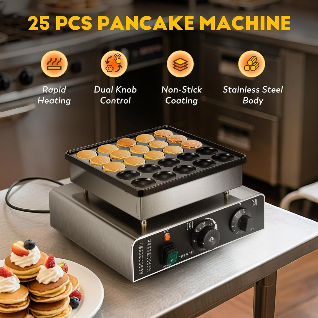 CGOLDENWALL 25 Loch Pfannkuchenmaschine Kommerzielle, Elektrischer Mini-Pfannkuchenbäcker mit Antiha