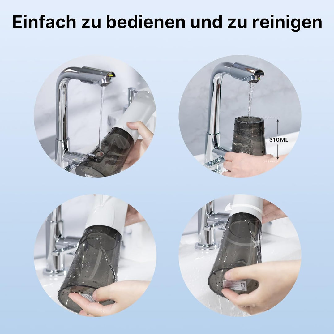 TUREWELL Munddusche Kabellos, Elektrische Zahnreiniger mit 5 Modi, 4 Düsen, 310ML Wassertank & IPX7