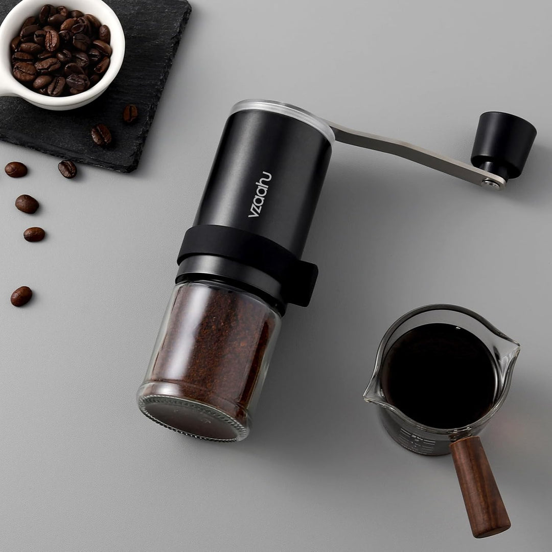 Vzaahu Kaffeemühle manuell mit Kegelmahlwerk,Einstellbare Grobheit,Konischer Keramikfräser,Tragbare