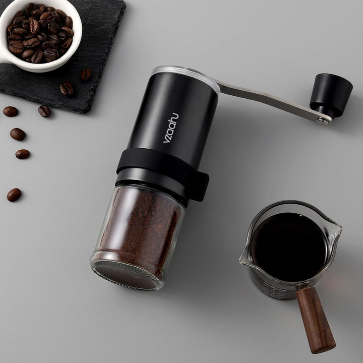 Vzaahu Kaffeemühle manuell mit Kegelmahlwerk,Einstellbare Grobheit,Konischer Keramikfräser,Tragbare