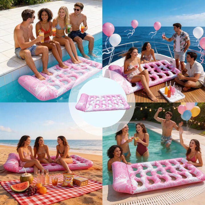 Aufblasbare Pool-Flösse – Aufblasbare Luftmatratze Pool in Pink, Schwimmende Matte mit Kopfstütze fü