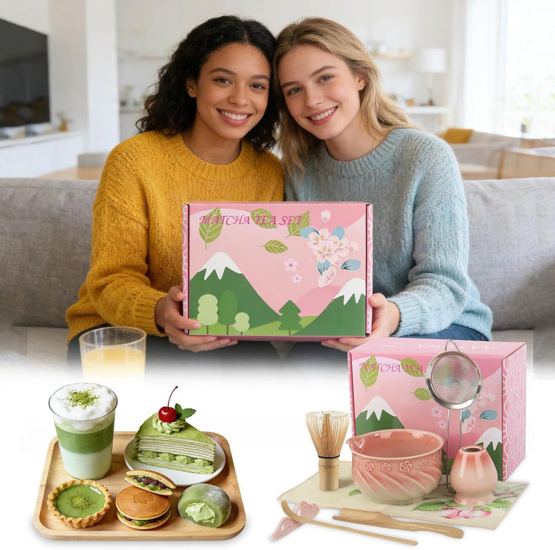 Matcha Besen Set 8-teilig – Matcha Set mit Keramik Matcha Schale, Matcha Besen, Löffel, Messlöffel,