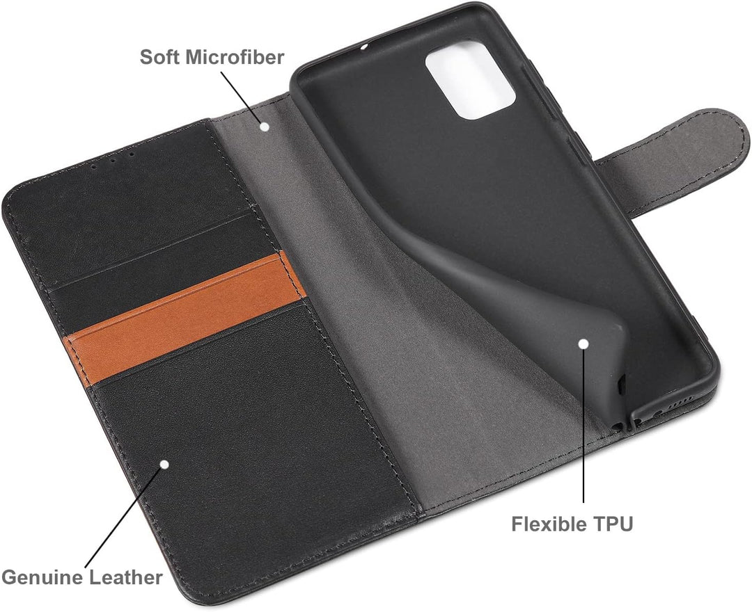 LENSUN Echtleder Hülle für Samsung Galaxy A51 4G, Handyhülle [Echtes Leder] [Magnetverschluss] [RFID