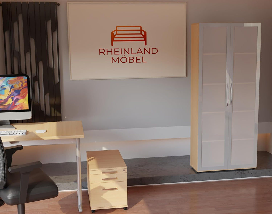 Rollcontainer CADI 43×80×51 cm – abschliessbarer Bürocontainer in Buche mit Orga-, Universal- und Hä