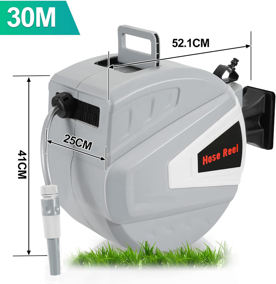 Garden Schlauchtrommel 30+2m, Schlauchaufroller mit 9 Schlauchdüsenmuster, beliebige Länge Sperre, W