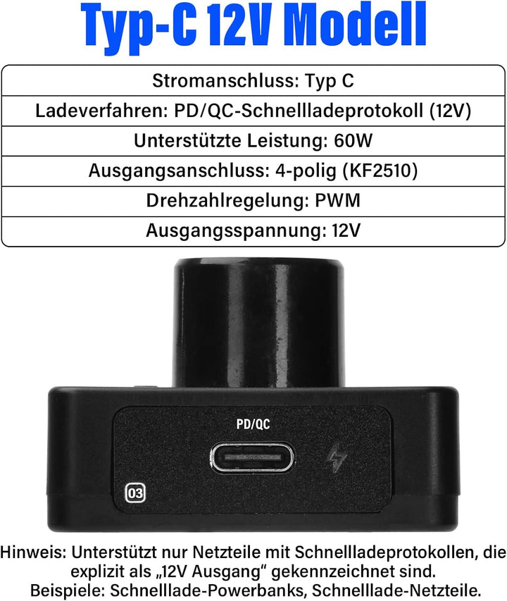 Aideepen 4 Pin 12V PWM-Lüfterregler, Type-C 12V-Netzteil 4 Draht Fan Speed Controller mit Hintergrun