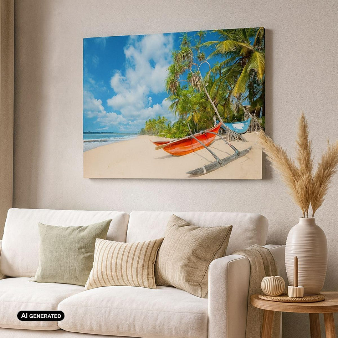 ARTTOR Bilder auf Leinwand 100x70cm Leinwandbild Golf Ozean Palme Boot Gross Wanddeko Bild Schlafzim