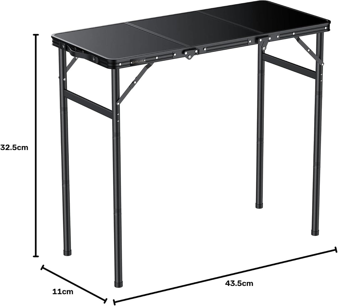 GARLLEN Klappbarer Campingtisch, 90x40cm mit 3 Höhenverstellbar(27/51/75cm), Stabiler Tragbar Klappt